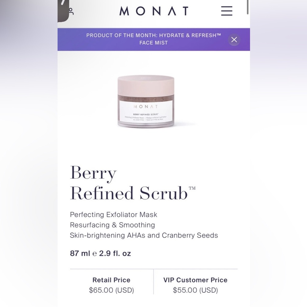 Monat Berry Refined Scrub Perfecting Exfoliator Mask 2.9 oz - New / Sealed!